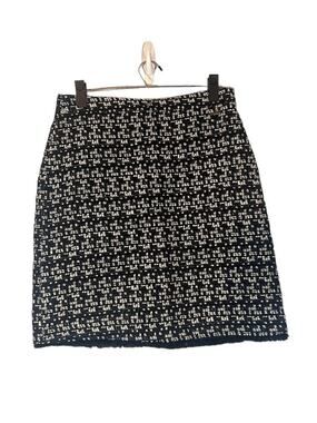 Tahari Black & White Print Tweed Cotton Blend Mini Pencil Skirt Women Sz 8